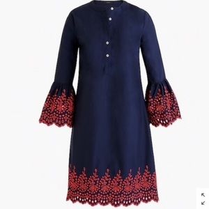 J Crew Eyelet Bell Sleeve Dress (navy/red)